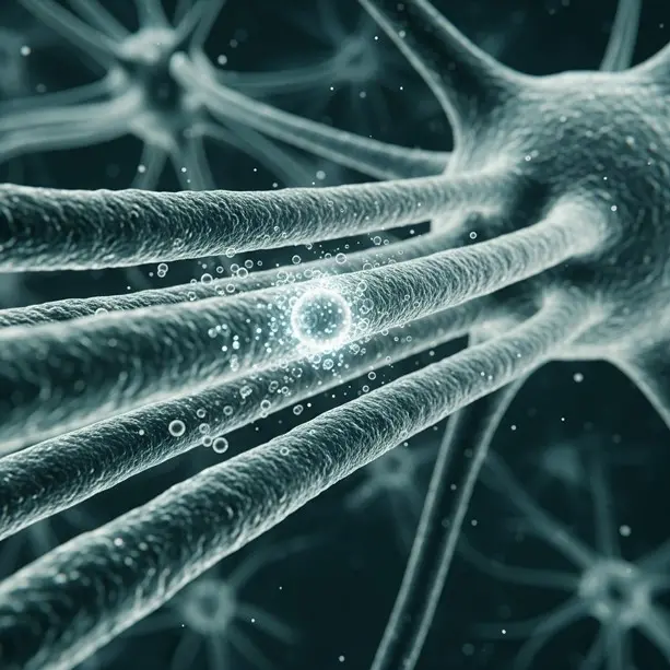 تصویری گرافیکی از ریز لوله‌چه‌های درون یک سلول عصبی که پالس‌های کوانتومی از خود ساطع می‌کنند.